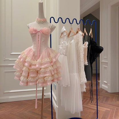 Modest Ball Gown Spaghetti Straps Pink Lace Grad Dress Inspo Short Mini Formal 8th Grade Homecoming Dresses High School Hoco Court Dress Graduation Dress Cocktail Gown Birthday Outfits DH1935