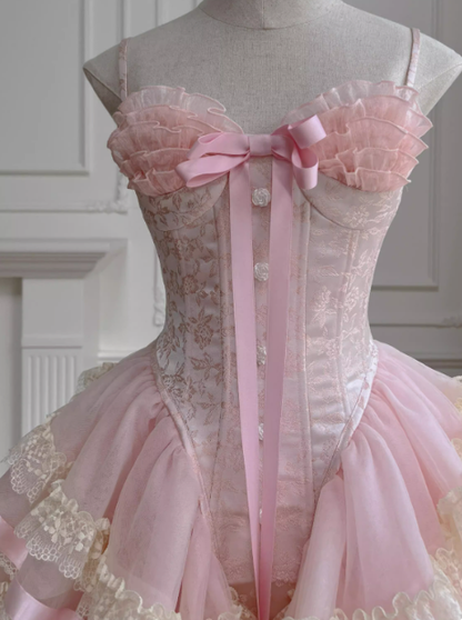 Modest Ball Gown Spaghetti Straps Pink Lace Grad Dress Inspo Short Mini Formal 8th Grade Homecoming Dresses High School Hoco Court Dress Graduation Dress Cocktail Gown Birthday Outfits DH1935