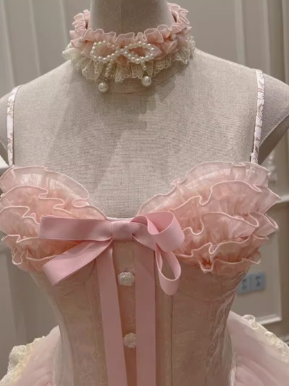 Modest Ball Gown Spaghetti Straps Pink Lace Grad Dress Inspo Short Mini Formal 8th Grade Homecoming Dresses High School Hoco Court Dress Graduation Dress Cocktail Gown Birthday Outfits DH1935