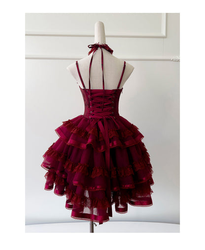 Modest Ball Gown Spaghetti Straps Burgundy Lace Grad Dress Inspo Short Mini Formal 8th Grade Homecoming Dresses High School Hoco Court Dress Graduation Dress Cocktail Gown Birthday Outfits DH1938