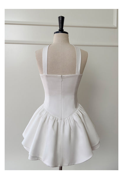 Pretty A Line Strapless Satin White Grad Dress Inspo Short Mini Formal 8th Grade Homecoming Dresses High School Hoco Court Dress Graduation Dress Cocktail Birthday Outfits DH1940