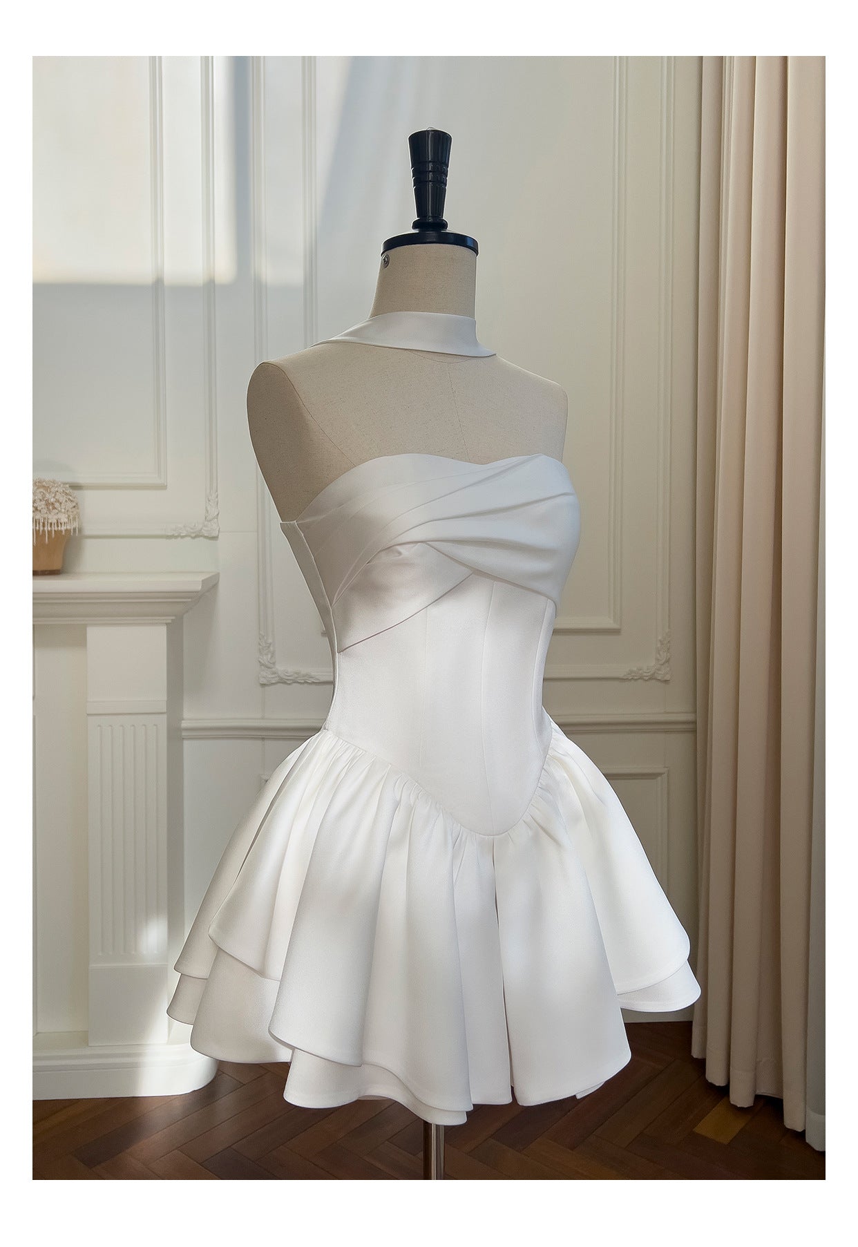 Pretty A Line Strapless Satin White Grad Dress Inspo Short Mini Formal 8th Grade Homecoming Dresses High School Hoco Court Dress Graduation Dress Cocktail Birthday Outfits DH1940