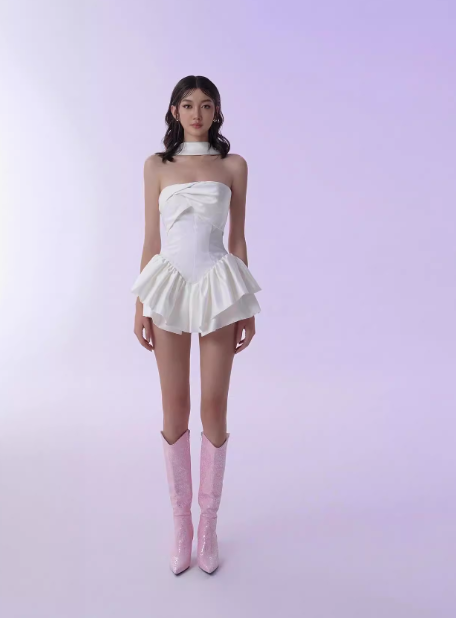 Pretty A Line Strapless Satin White Grad Dress Inspo Short Mini Formal 8th Grade Homecoming Dresses High School Hoco Court Dress Graduation Dress Cocktail Birthday Outfits DH1940