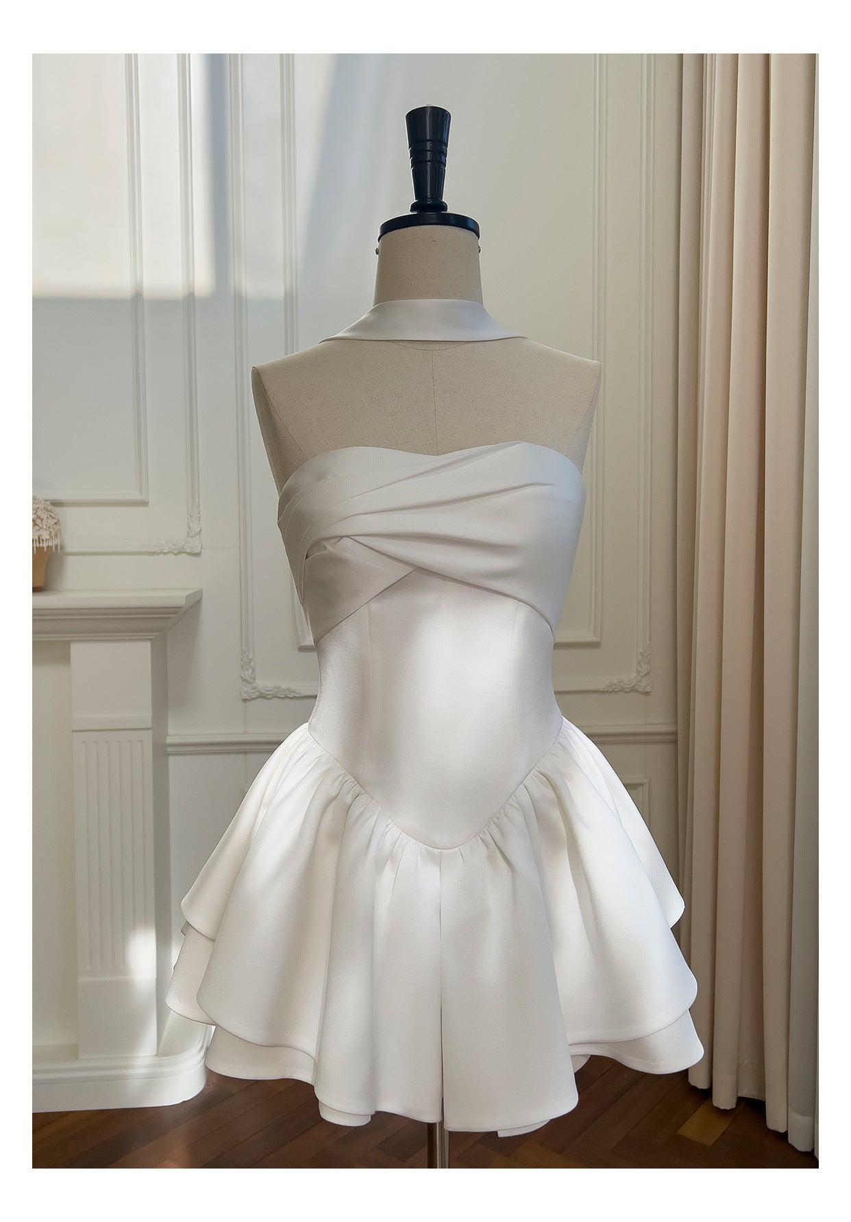 Pretty A Line Strapless Satin White Grad Dress Inspo Short Mini Formal 8th Grade Homecoming Dresses High School Hoco Court Dress Graduation Dress Cocktail Birthday Outfits DH1940