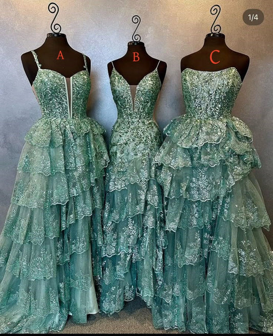 Glamorous Ball Gown Strapless Green Lace Evening Dress Party Gowns Evening Special Formal Dresses Prom Dresses DH195