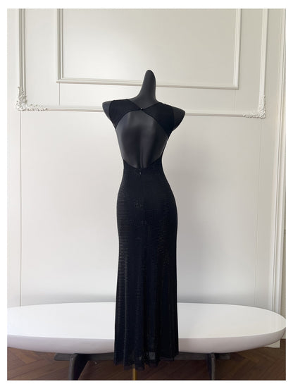 Sexy Mermaid Square Neck Black Sequin Long Prom Dresses Party Dress 20th Birthday Outfits Graduation Dresses DH1995