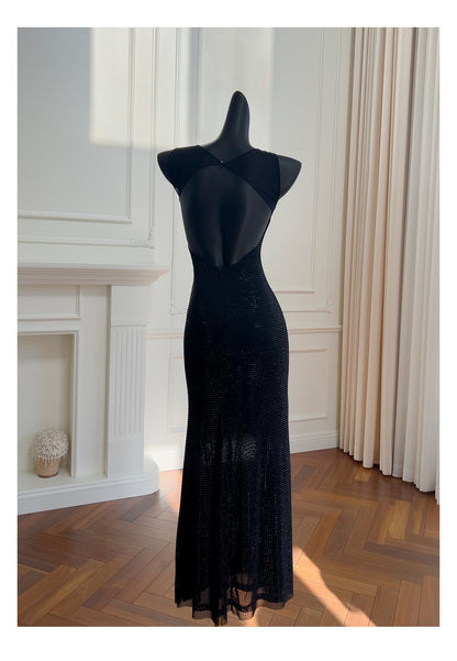 Sexy Mermaid Square Neck Black Sequin Long Prom Dresses Party Dress 20th Birthday Outfits Graduation Dresses DH1995