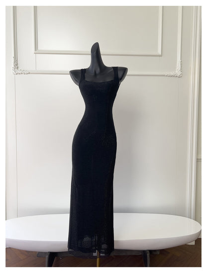 Sexy Mermaid Square Neck Black Sequin Long Prom Dresses Party Dress 20th Birthday Outfits Graduation Dresses DH1995