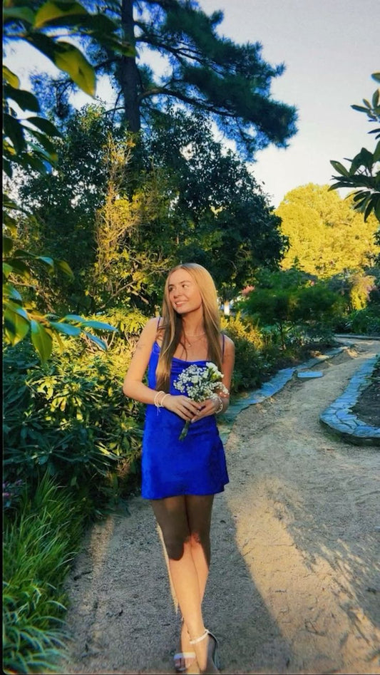 Simple A line Spaghetti Straps Royal Blue Formal 8th Grade Homecoming Dresses Middle School Short Birthday Gowns Graduation Dress Hoco Outfits DH1996