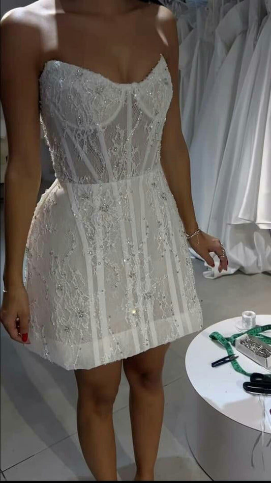 Modest Wedding Dress A line Sweetheart Summer Short Lace Wedding Dresses Bride Dress Bridal Gowns DH20