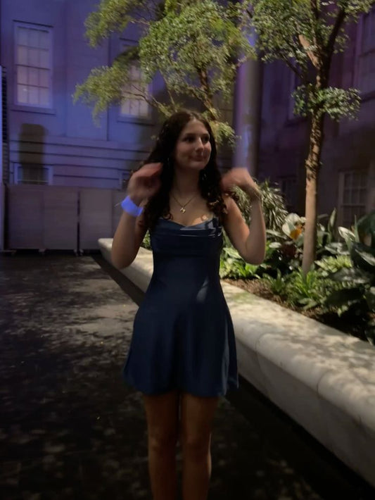 Simple A Line Spaghetti Straps Navy Blue Satin Formal 8th Grade Homecoming Dresses Middle School Short Birthday Gowns Graduation Dress Hoco Outfits DH2001