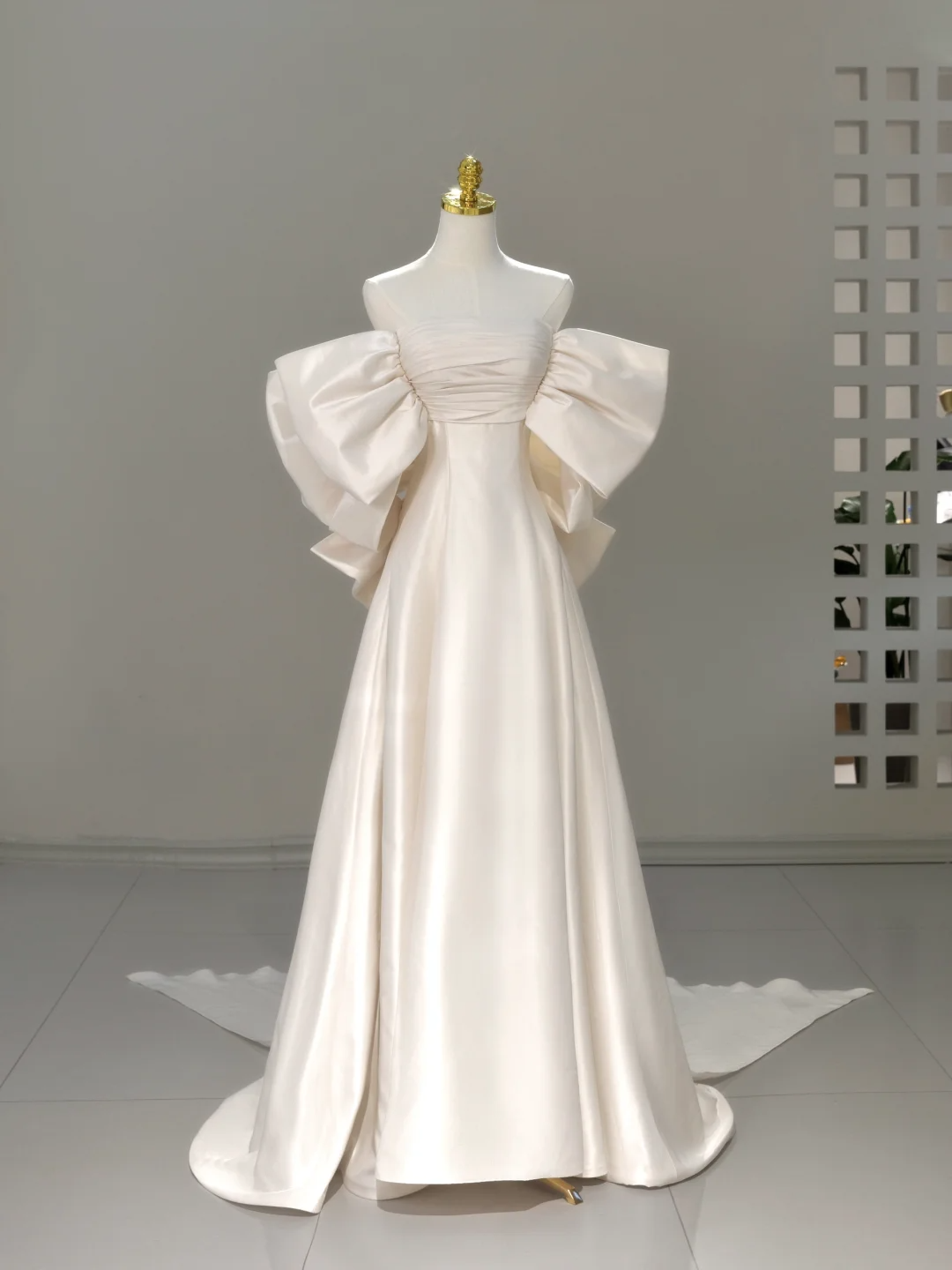 Princess Bridal Dress A line Off The Shoulder Ivory Satin Long Wedding Dress Simple Wedding Dresses Modest Wedding Gowns DH2043