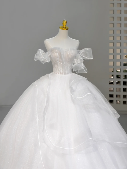 Princess Bridal Dress Ball Gown Off The Shoulder White Tulle Long Wedding Dress Simple Wedding Dresses Modest Wedding Gowns DH2044
