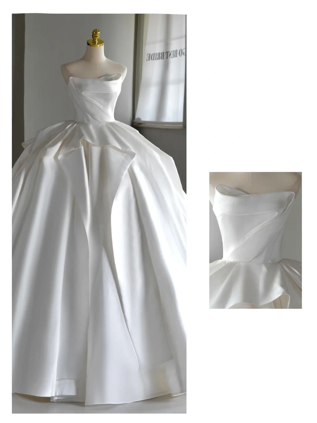 Princess Bridal Dress Ball Gown Strapless White Satin Wedding Dress With Flower Wedding Dresses Modest Wedding Gowns D2045