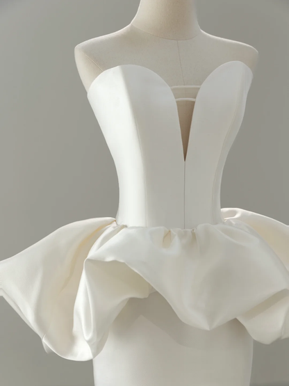 Unique Wedding Dress Mermaid Sweetheart Satin White Sleeveless Long Wedding Dresses Bridal Gowns DH2053