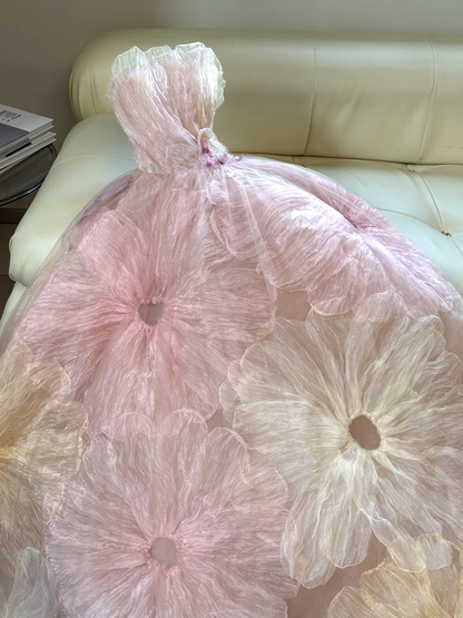 Pretty Ball Gown Sweetheart Pink Tulle Long Floral Quinceanera Dress Formal Gowns Sweet 17 Dresses Vestido De 15 Anos Sweet 16 Dress DH2055