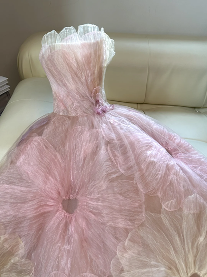 Pretty Ball Gown Sweetheart Pink Tulle Long Floral Quinceanera Dress Formal Gowns Sweet 17 Dresses Vestido De 15 Anos Sweet 16 Dress DH2055