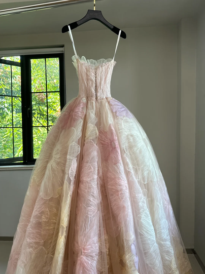 Pretty Ball Gown Sweetheart Pink Tulle Long Floral Quinceanera Dress Formal Gowns Sweet 17 Dresses Vestido De 15 Anos Sweet 16 Dress DH2055