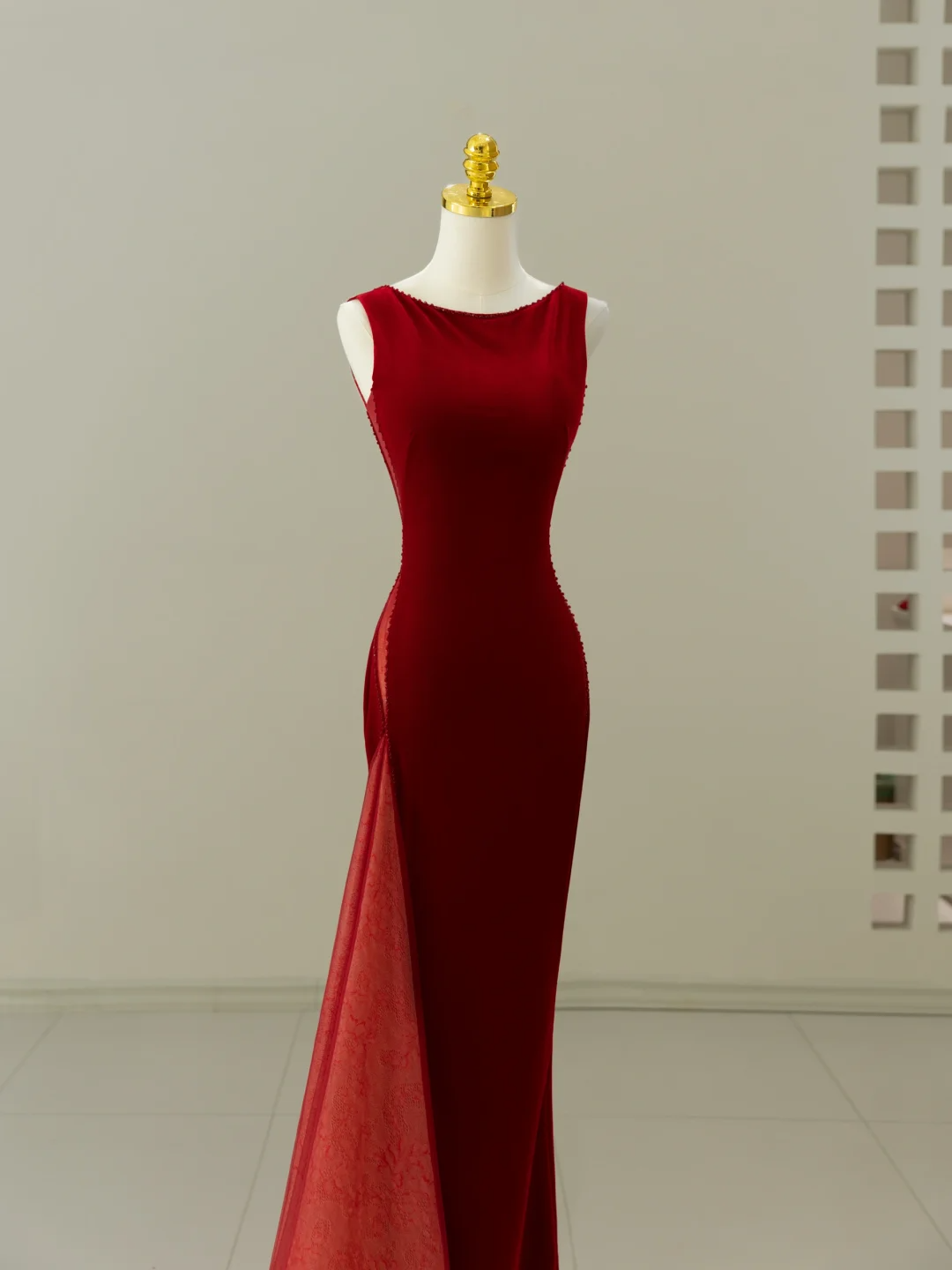 Sexy Mermaid Scoop Neck Velvet Burgundy Long Prom Dresses Party Dress 20th Birthday Outfits Graduation Dresses DH2056