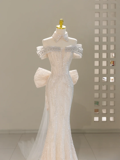 Unique Wedding Dress Mermaid Off The Shoulder Sequin Long Wedding Dresses Bridal Gowns DH2060