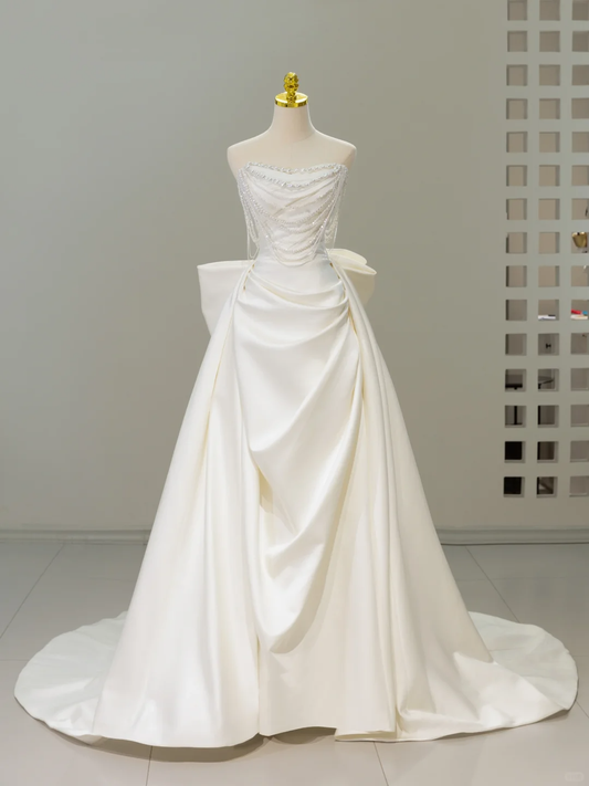 Timeless Bridal Dress Mermaid Sweetheart Satin White Long Wedding Dress Boho Wedding Dresses Modest Wedding Gowns DH2066