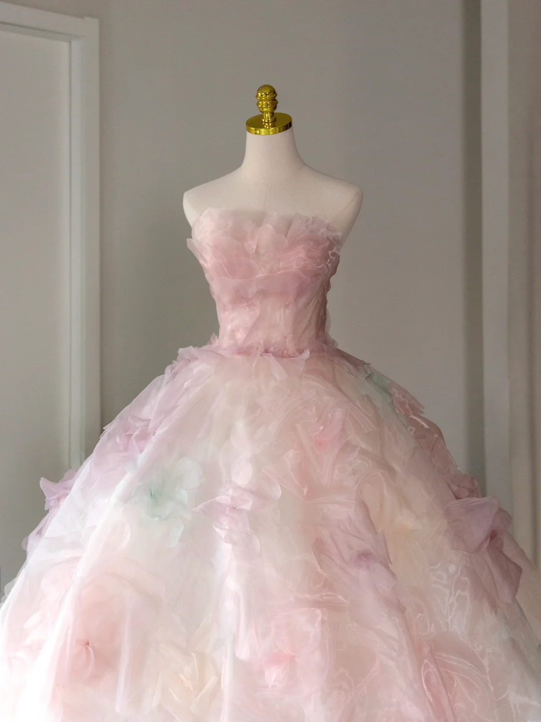 Pretty Ball Gown Strapless Pink Tulle Long Floral Quinceanera Dress Formal Gowns Sweet 17 Dresses Vestido De 15 Anos Sweet 16 Dress DH2071