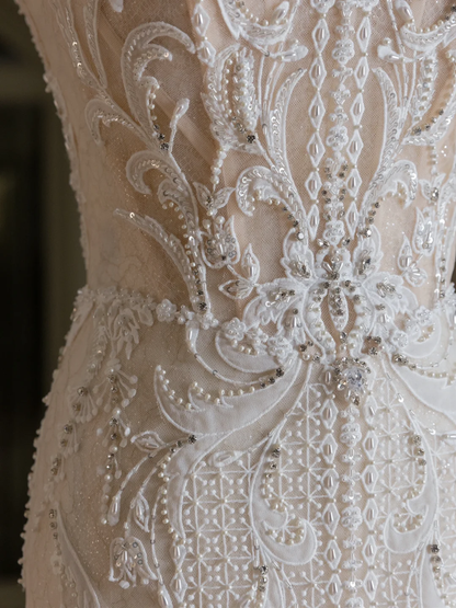 Classic Wedding Gown Bridal Dress Mermaid Square Neck Lace Tulle Wedding Dress Long Wedding Dresses Modest Wedding Gowns DH2072