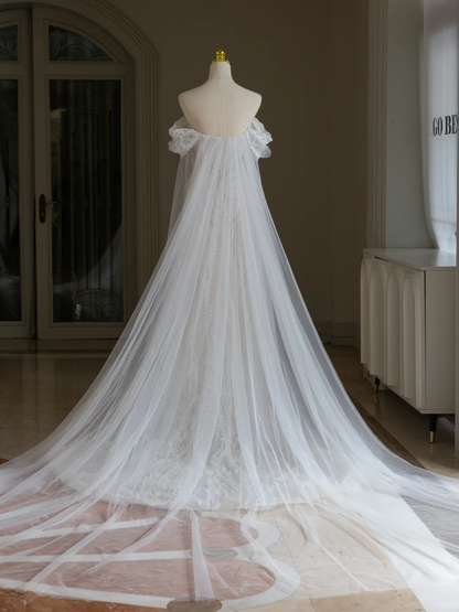 Unique Wedding Dress A Line Off The Shoulder Sequin Short Sleeves 70s Wedding Dresses Bridal Gowns DH2073