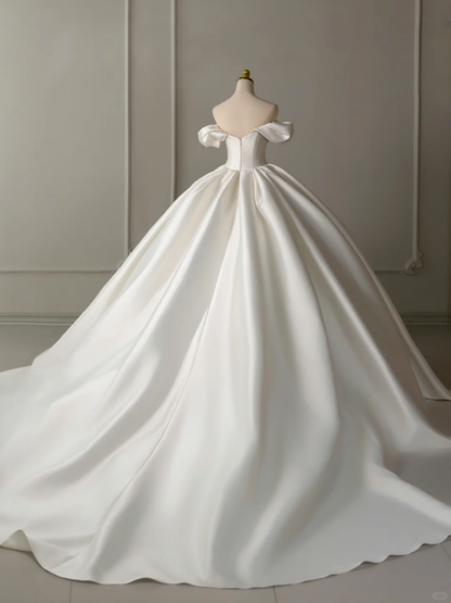 Elegant Wedding Dress Ball Gown Off The Shoulder Satin Short Sleeves Wedding Dresses Bridal Gowns DH2074