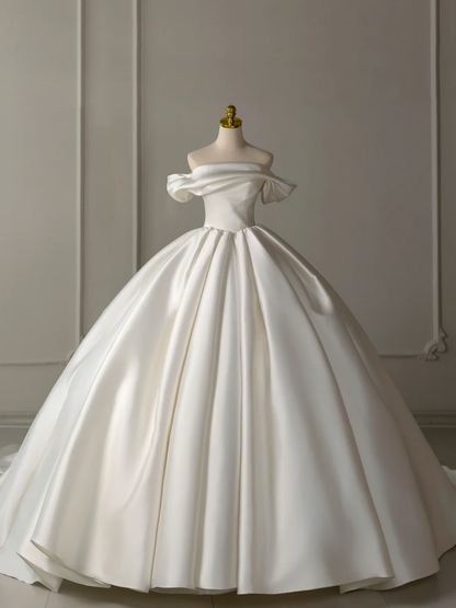 Elegant Wedding Dress Ball Gown Off The Shoulder Satin Short Sleeves Wedding Dresses Bridal Gowns DH2074