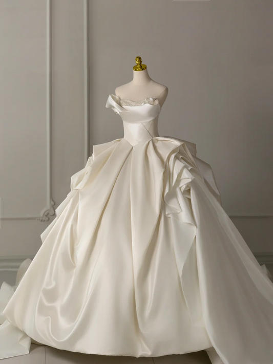 Timeless Bridal Dress Ball Gown Sweetheart Satin White Long Wedding Dress Long Wedding Dresses Modest Wedding Gowns DH2075