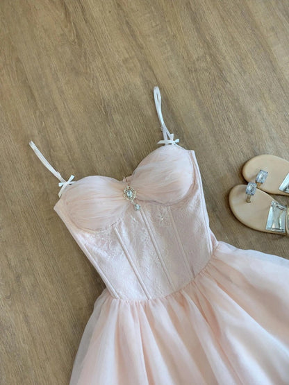 Cute A Line Spaghetti Straps Pink Tulle Formal 8th Grade Homecoming Dresses Middle School Short Birthday Gowns Graduation Dress Hoco Outfits DH2088