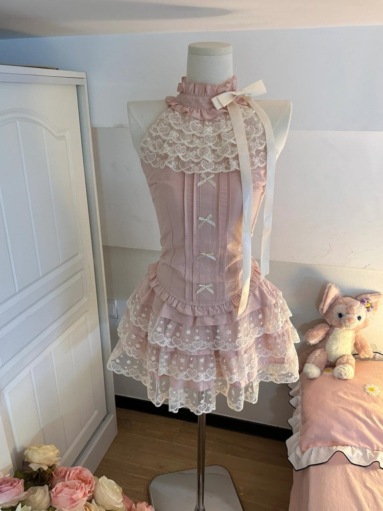 Cute A Line High Neck Pink Satin Lace Formal 8th Grade Homecoming Dresses Middle School Short Cocktail Gowns Graduation Dress Hoco Outfits DH2089