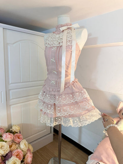 Cute A Line High Neck Pink Satin Lace Formal 8th Grade Homecoming Dresses Middle School Short Cocktail Gowns Graduation Dress Hoco Outfits DH2089