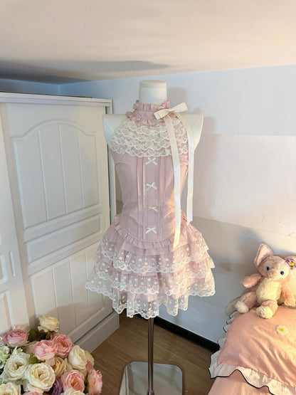 Cute A Line High Neck Pink Satin Lace Formal 8th Grade Homecoming Dresses Middle School Short Cocktail Gowns Graduation Dress Hoco Outfits DH2089