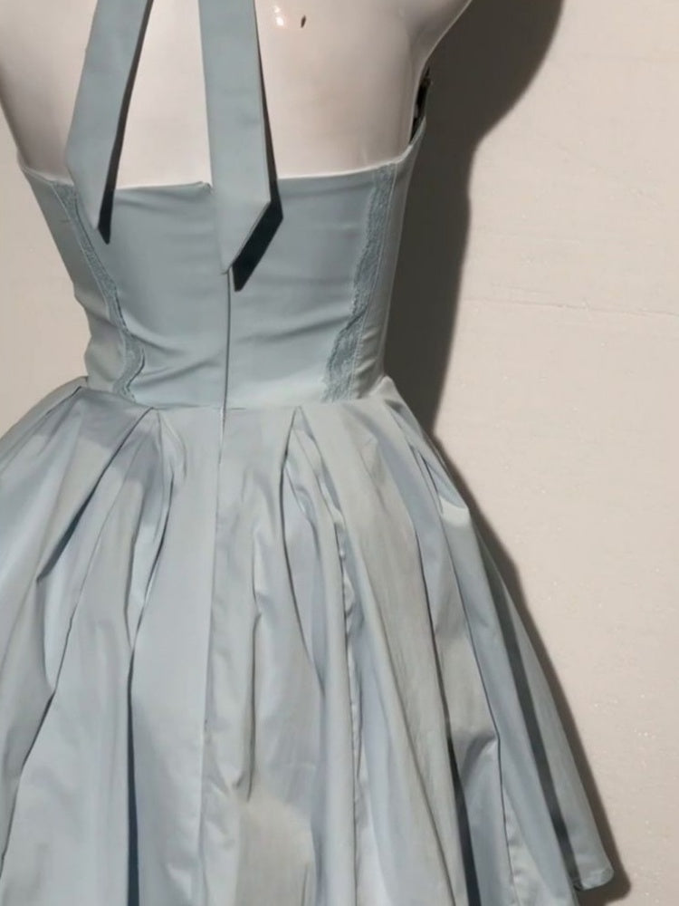 Simple A line Halter Blue Formal 8th Grade Homecoming Dresses Middle School Short Birthday Gowns Graduation Dress Hoco Outfits DH2095