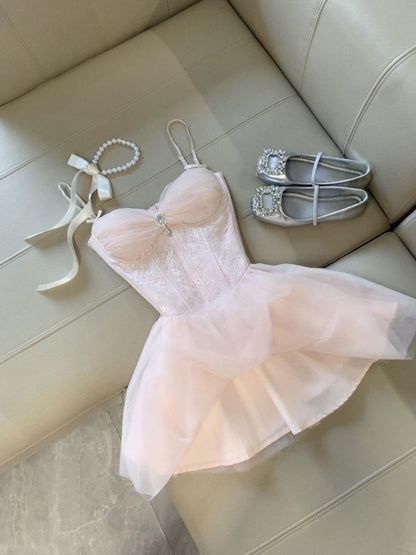 Modest A Line Spaghetti Straps Pink Tulle Formal 8th Grade Homecoming Dresses Middle School Short Birthday Gowns Graduation Dress Hoco Outfits DH2097