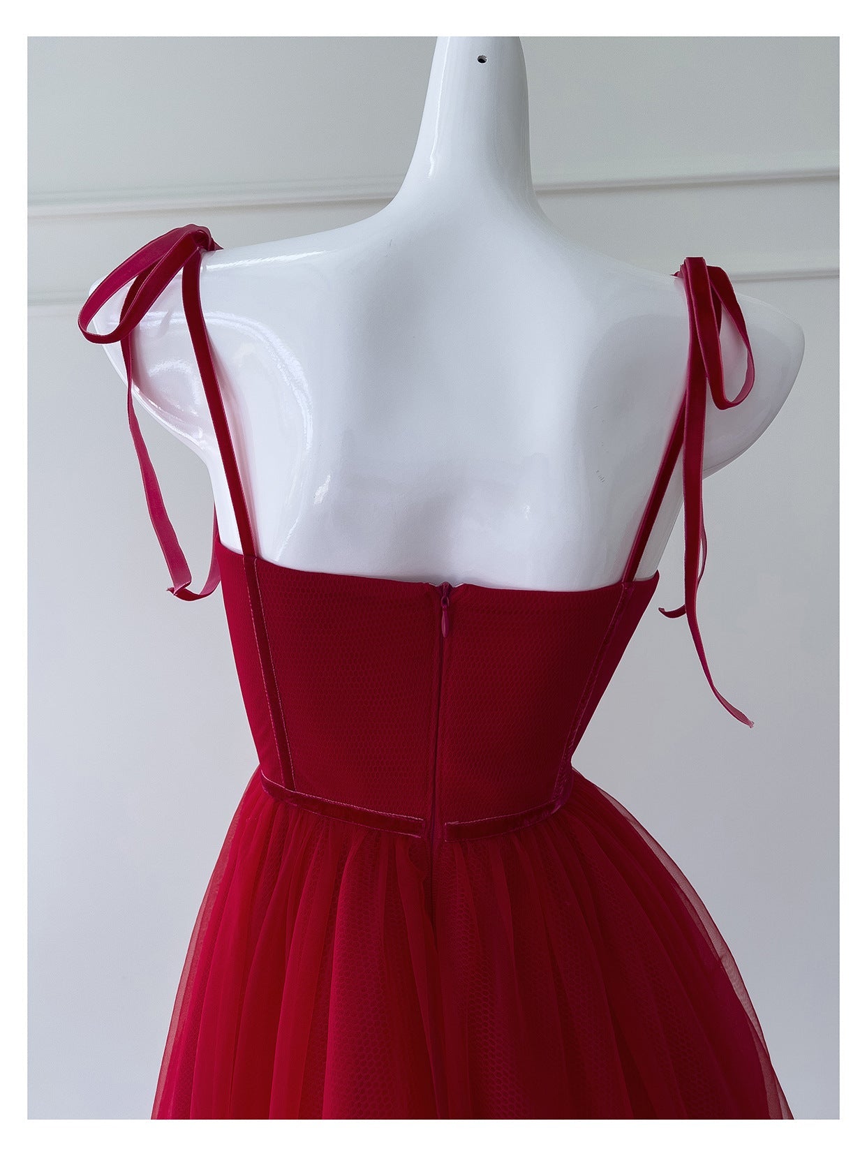 Modest A Line Spaghetti Straps Red Tulle Formal 8th Grade Homecoming Dresses Middle School Tea Length Birthday Gowns Graduation Dress Hoco Outfits DH2103