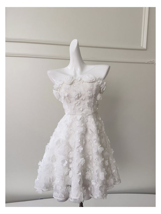 Modest A Line Spaghetti Straps White Floral Formal 8th Grade Homecoming Dresses Middle School Short Birthday Gowns Graduation Dress Hoco Outfits DH2105