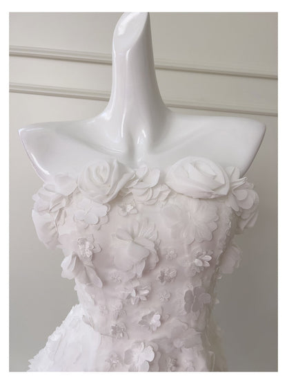 Modest A Line Spaghetti Straps White Floral Formal 8th Grade Homecoming Dresses Middle School Short Birthday Gowns Graduation Dress Hoco Outfits DH2105