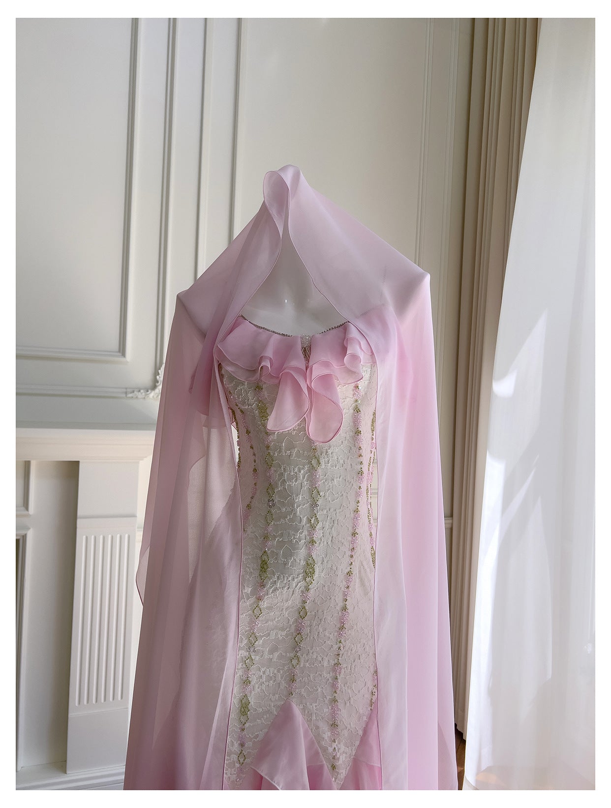 Sexy Mermaid Spaghetti Straps Pink Chiffon Long Prom Dresses Party Dress 20th Birthday Outfits Graduation Dresses DH2116