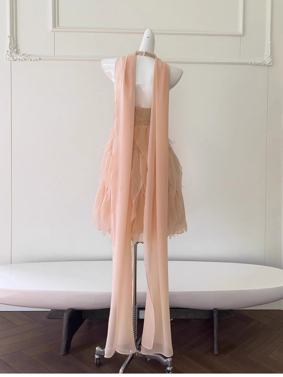 Modest A Line Halter V Neck Blush Pink Chiffon Formal 8th Grade Homecoming Dresses Middle School Short Birthday Gowns Graduation Dress Hoco Outfits DH2117