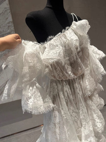 Princess Ball Gown Off The Shoulder White Lace Short Mini Formal 8th Grade Homecoming Dresses Middle School Short Cocktail Dress Hoco Outfits DH2118