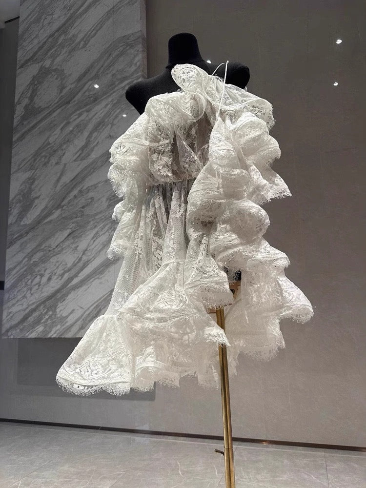 Princess Ball Gown Off The Shoulder White Lace Short Mini Formal 8th Grade Homecoming Dresses Middle School Short Cocktail Dress Hoco Outfits DH2118