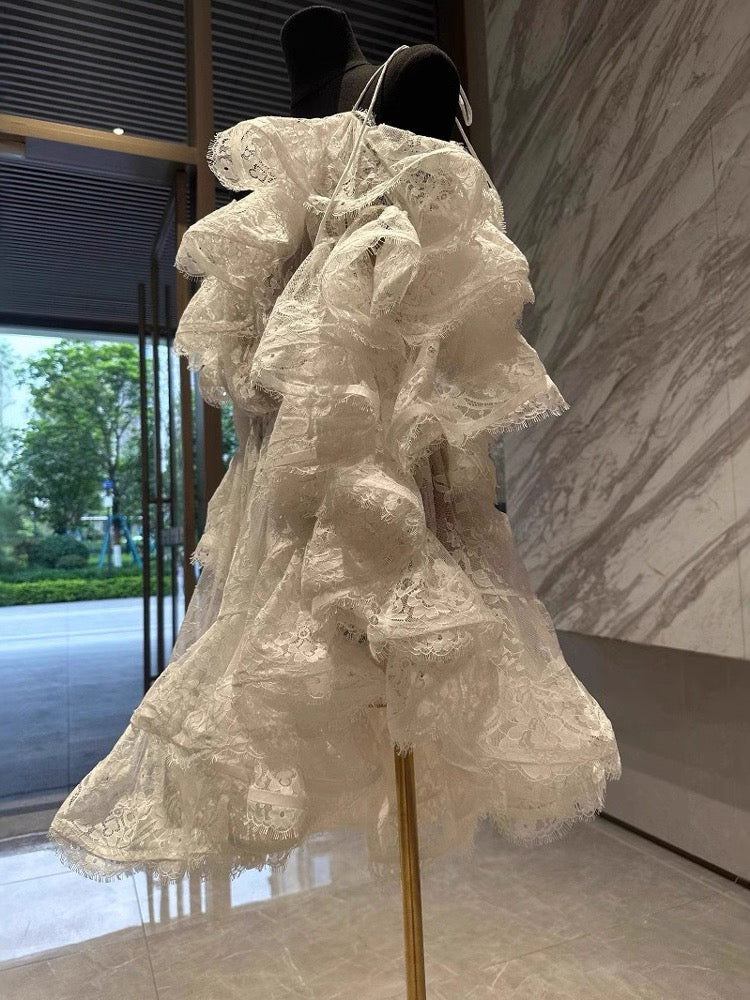 Princess Ball Gown Off The Shoulder White Lace Short Mini Formal 8th Grade Homecoming Dresses Middle School Short Cocktail Dress Hoco Outfits DH2118