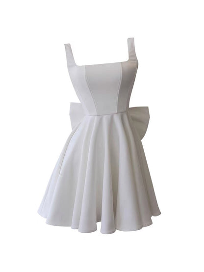 Modest A Line Square Neck White Formal 8th Grade Homecoming Dresses Middle School Short Birthday Gowns Graduation Dress Hoco Outfits DH2124