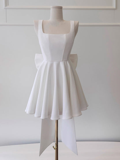 Modest A Line Square Neck White Formal 8th Grade Homecoming Dresses Middle School Short Birthday Gowns Graduation Dress Hoco Outfits DH2124