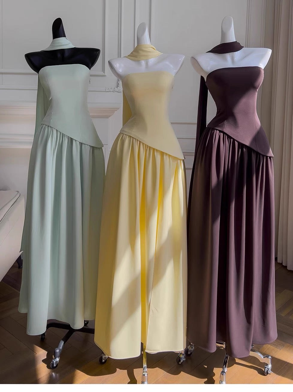 Simple A Line Strapless Brown Chiffon Long Prom Dresses Party Dress 20th Birthday Outfits Graduation Dresses DH2126