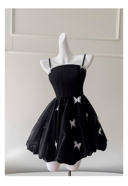 Modest Ball Gown Spaghetti Straps Black Organza Formal 8th Grade Homecoming Dress Middle School Short 18th Birthday Outfits Graduation Dress Hoco Dresses DH2127
