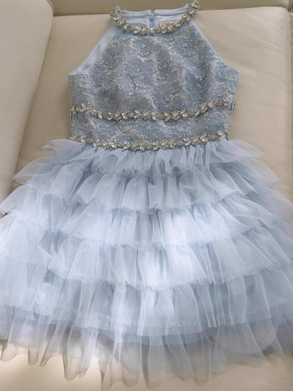 Modest A Line Jewel Neck Light Sky Blue Tulle Formal 8th Grade Homecoming Dress High School Short 18th Birthday Outfits Graduation Dress Hoco Dresses DH2199